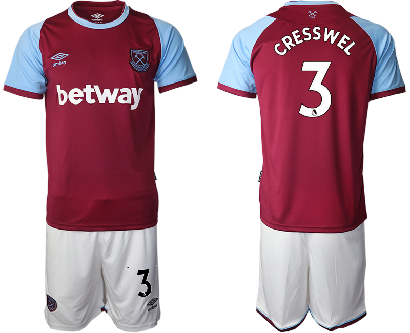 Men 2020-2021 club West Ham United home #3 red Soccer Jerseys->west ham united jersey->Soccer Club Jersey